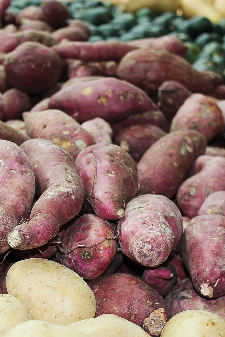 Japanese sweet potatoes in a market.