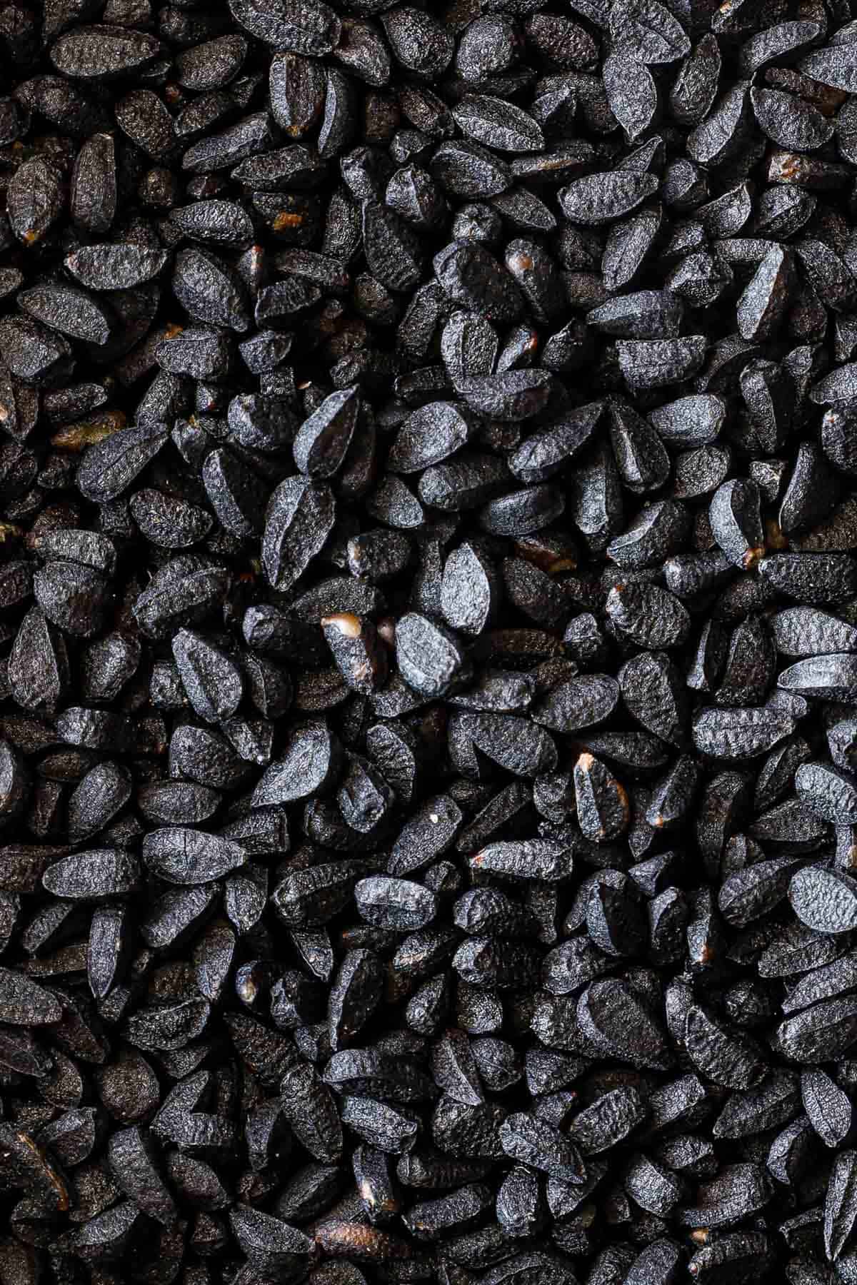 Macro shot of nigella seeds.