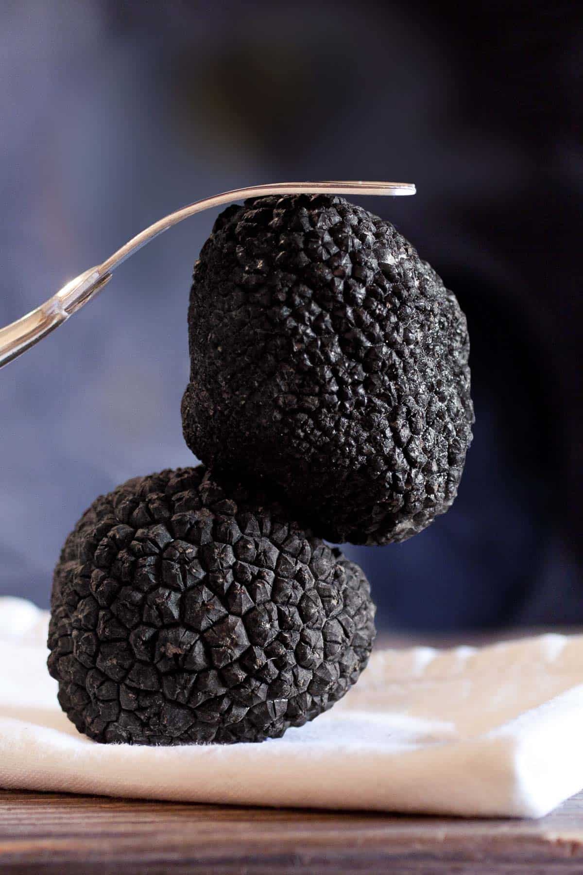 Two black truffles stacked.